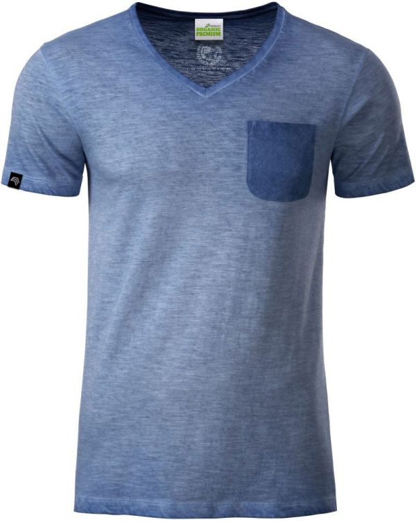 ― % ― JAN 8016  ― Herren Bio-Baumwolle V-Neck Flammgarn T-Shirt - Denim Blau [XL] Angebot – Bild 2