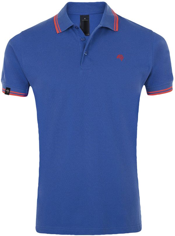 ― % ― SLS 0577 ― Kontraststreifen Polo Shirt - Royal Blau   Neon Coral [XL   2XL] Im Angebot