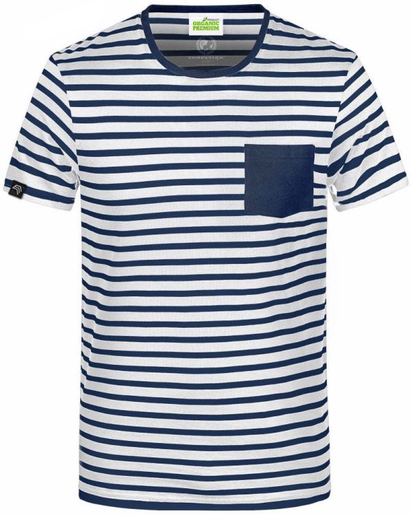 Auslaufartikel   Restposten ― JAN 8028 ― Unisex Bio-Baumwolle T-Shirt gestreift - Weiß   Navy Blau Online-Verkauf – Bild 2