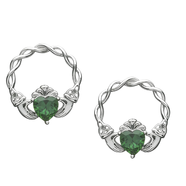 Claddagh Ohrstecker mit grünem Zirkon Silber 925 Zu verkaufen