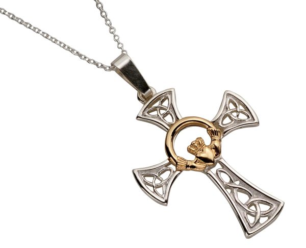 Keltisches Kreuz mit Claddagh Symbol aus Silber 925 und 10 Karat Gold Jetzt online