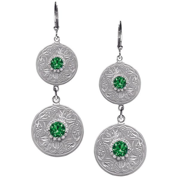 Doppelter Ohrstecker Celtic Warrior Keltischer Krieger Silber 925 mit grünem Zirkon Online-Verkauf