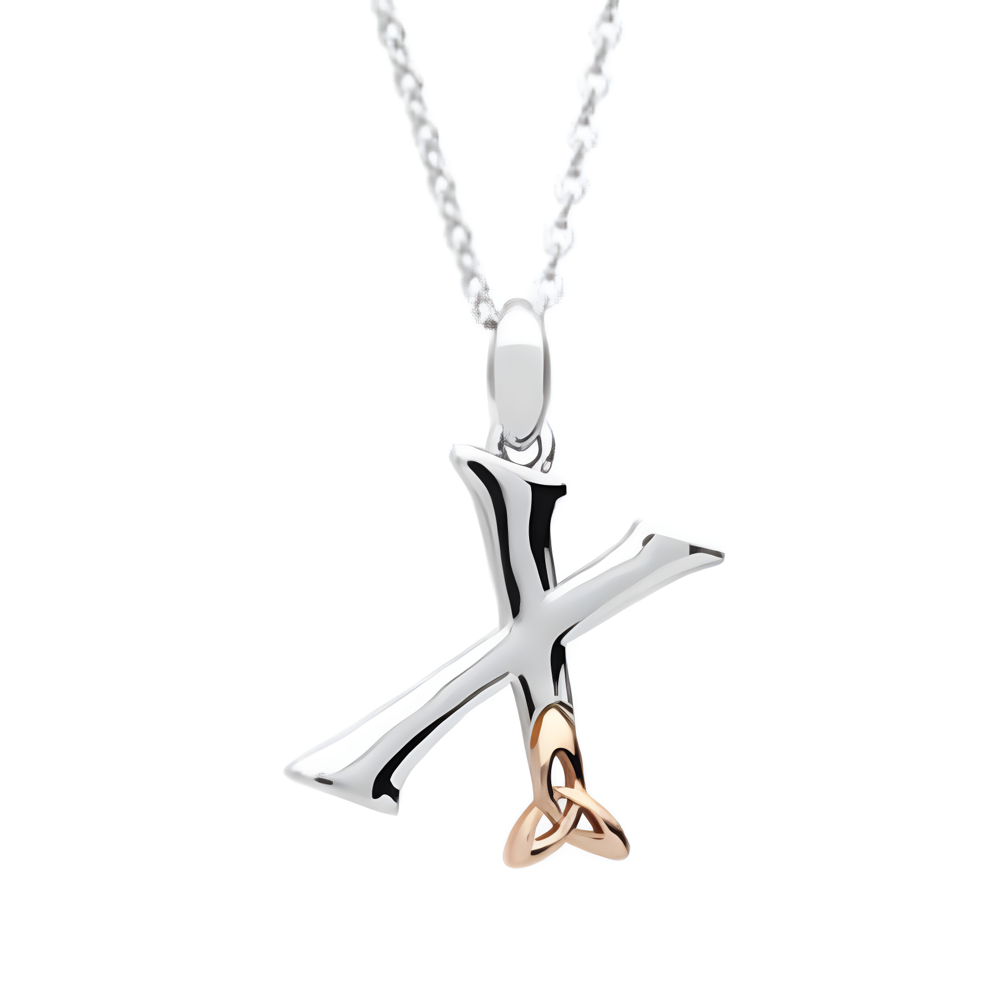 Irische Kette Silber 925 Trinity Knot mit Initialien Anhänger Buchstabe X Mode